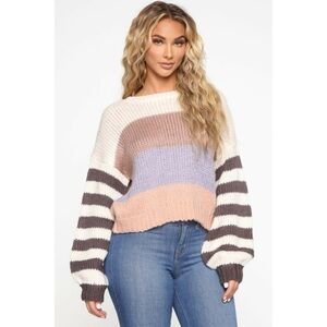 Forever 21 Striped Multicolor Cropped Knit Sweater